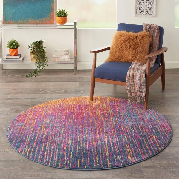 5x5 Ft Multicolor Round Area Rug 