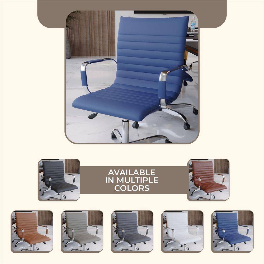 Harris Navy Blue Leatherette Swivel Office Chair with Steel Frame