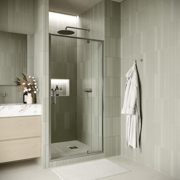 Streamline Mendota 32 in. W x 72 in. H Pivot Shower Door,CrystalTech Treated 1/4 in. Tempered Clear Glass, Polished Chrome Hardware