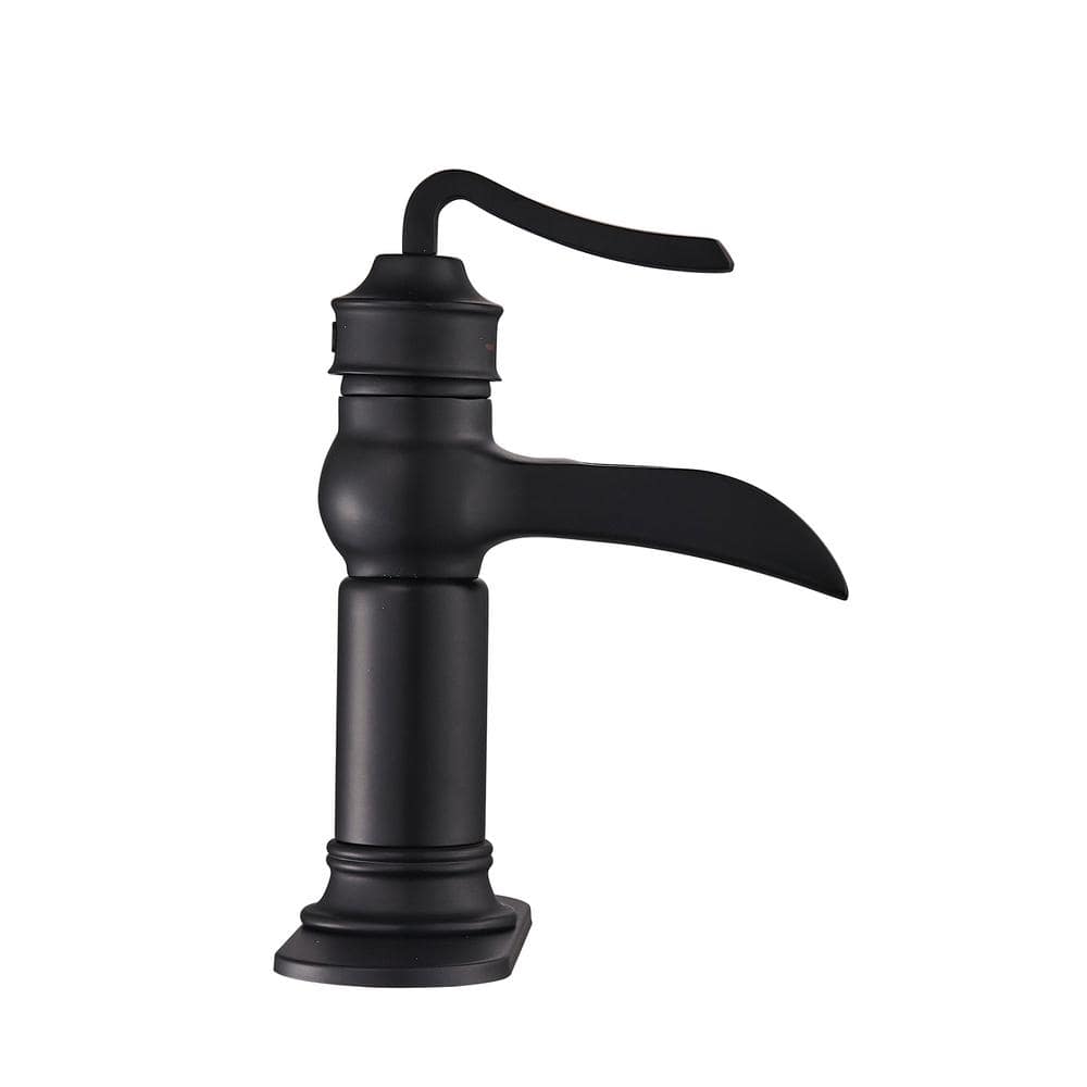 Matte Black Brass Waterfall Bathroom Faucet with Pop Up Drain