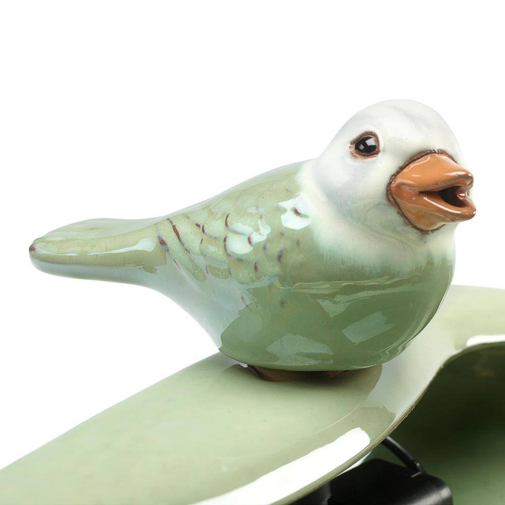 Light Green Ceramic Bird Solar Powered Garden Fountain