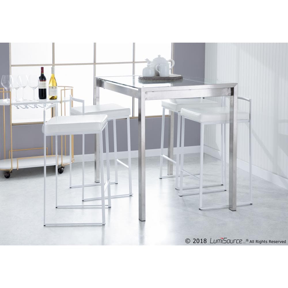 Contemporary Fuji 31" White Faux Leather Counter Stool