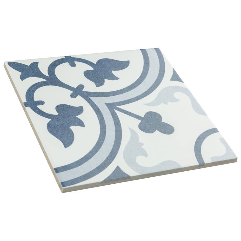 Arte 10" x 10" Blue and White Porcelain Patterned Tile