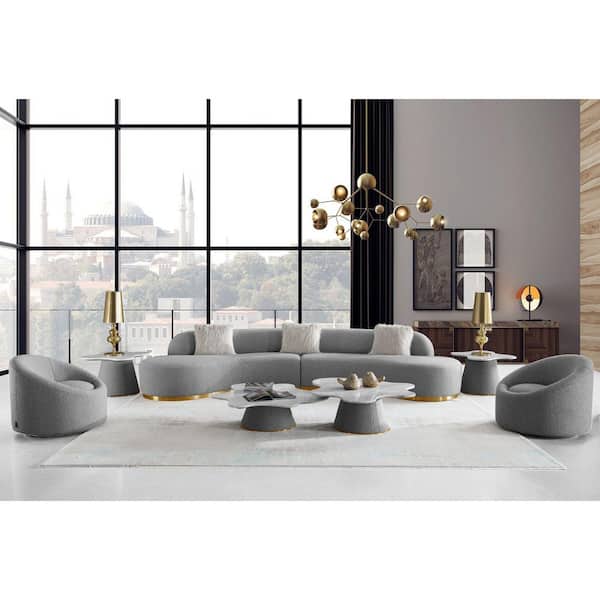 Divani Casa Frontier 150.4 in. Armless 1-Piece Fabric Curved Sectional Sofa in Glam Grey