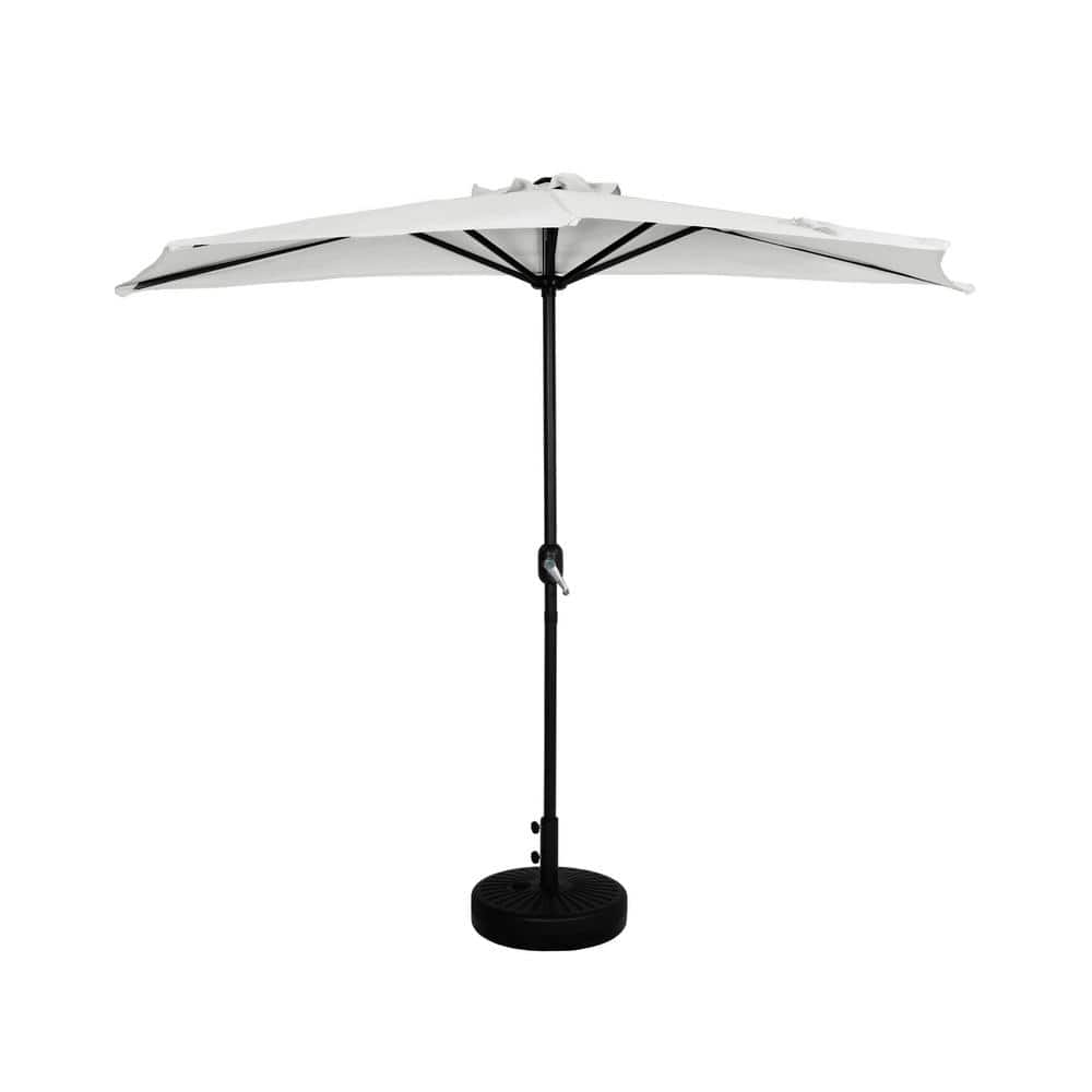 9-Foot White Polyester Half-Round Patio Umbrella with Steel Base