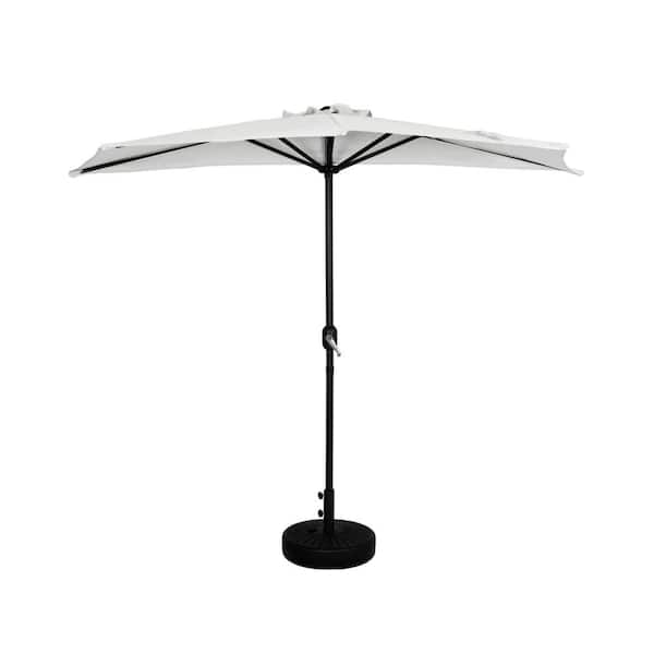 WESTIN OUTDOOR Fiji 9 ft. Market Half Patio Umbrella with Black Round Base in White