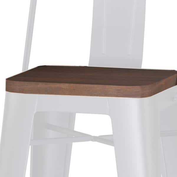 Rayne White 30 Inch Industrial Metal and Wood Bar Stool Set