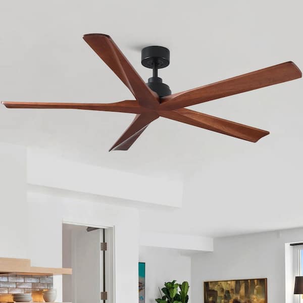TeakAura 60 in. Indoor Matte Black Farmhouse Ceiling Fan withot Light, with Remote and Walnut Wood Blades