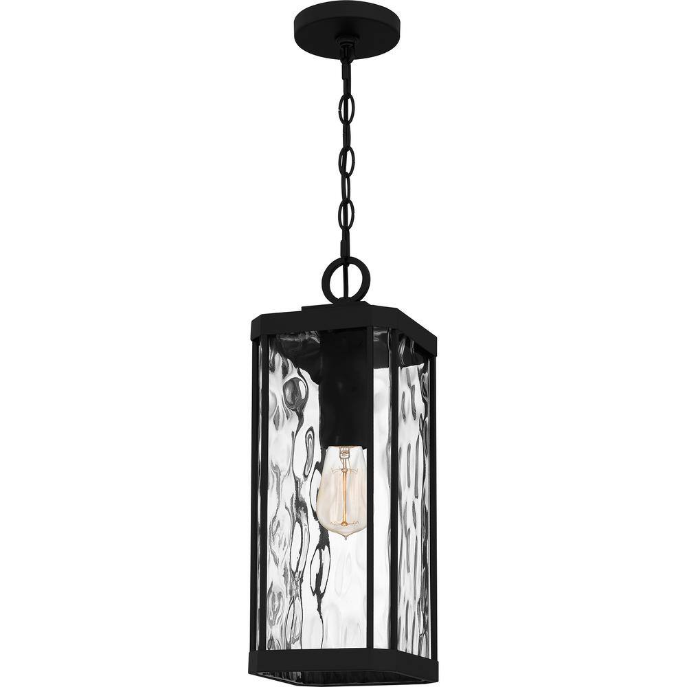 Balchier Matte Black Outdoor Hanging Lantern with Clear Hammered Glass