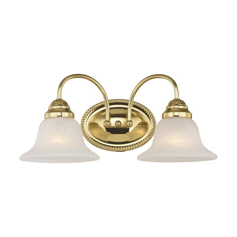 Polished Brass 2-Light Vanity with White Alabaster Glass
