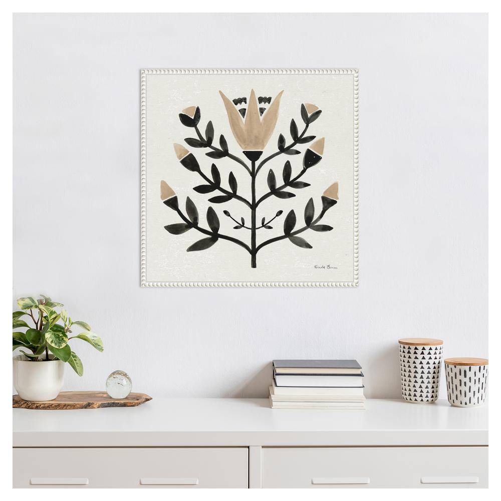 Beige and Black Beaded Perimeter Botanic Canvas Tapestry