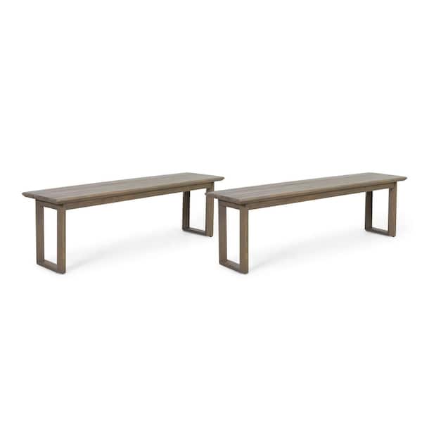 Noble House Aggie 2-Person Gray Acacia Wood Outdoor Bench (2-Pack)