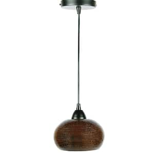 1-Light Hammered Copper Ceiling Mount Globe Pendant in Oil Rubbed Bronze