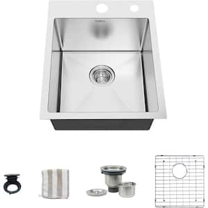 Brushed Nickel Stainless Steel 18 in. x 18 in. Single Bowl Undermount Kitchen Sink with Bottom Grid