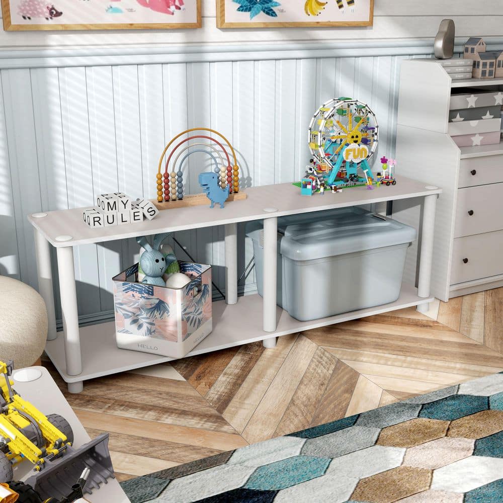 Taupe Grey Modern Engineered Wood 2-Tier Wide Shelf Unit