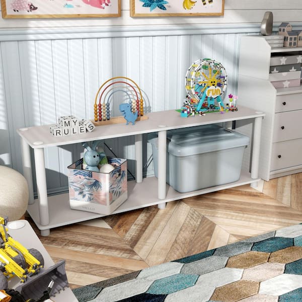 Quincy 16.1 in. Tall Greige Engineered Wood Wide 2-Shelf Modular Bookcase With Support Rods