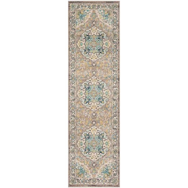 SAFAVIEH Phoenix Ivory/Gray 2 ft. x 12 ft. Border Runner Rug