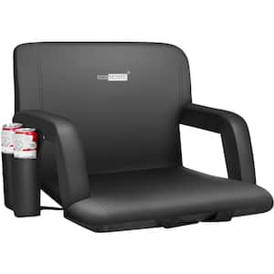 24.5 in. W Black Reclining Stadium Seat Chair for Bleachers with Padded Backrest, Armrests and 2-Pockets
