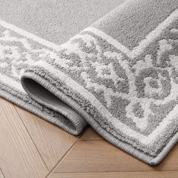 Lorreta 2-Tone Light Gray/Ivory 2 ft. x 6 ft. Tufted Border Polypropylene Area Rug