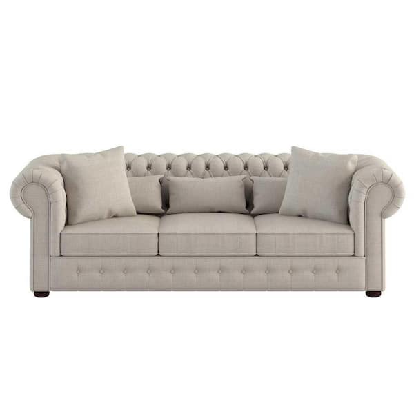 EVERGLADE HOME Erika 98.5 in. W Rolled Arm Polyester Straight Chesterfield Sofa in Beige