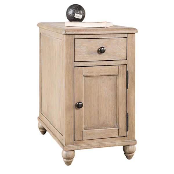 Benjara Cherie 14 in. Light White Wash Rectangular Wood Side Table with 1-Drawers and 1-Door