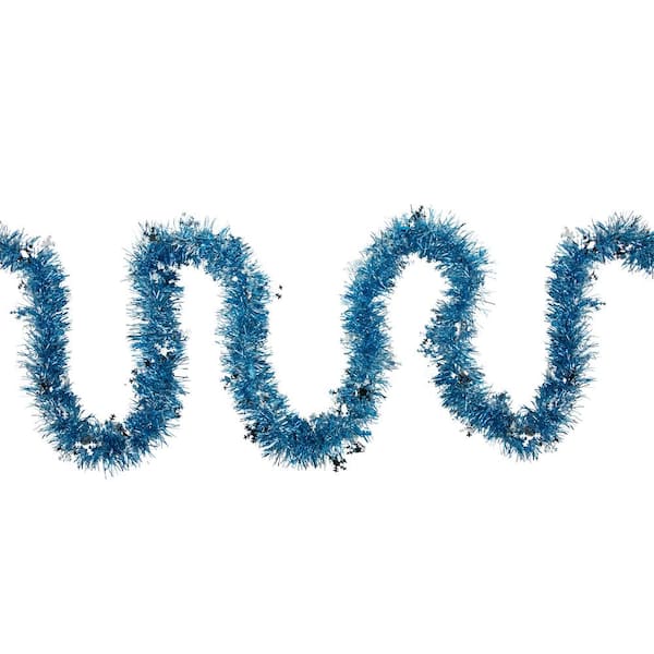12 ft. Unlit Blue with Silver Snowflakes Christmas Tinsel Garland