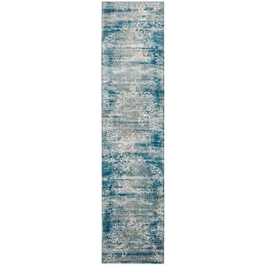 Aria Blue/Cream 2 ft. x 6 ft. Border Distressed Gradient Runner Rug