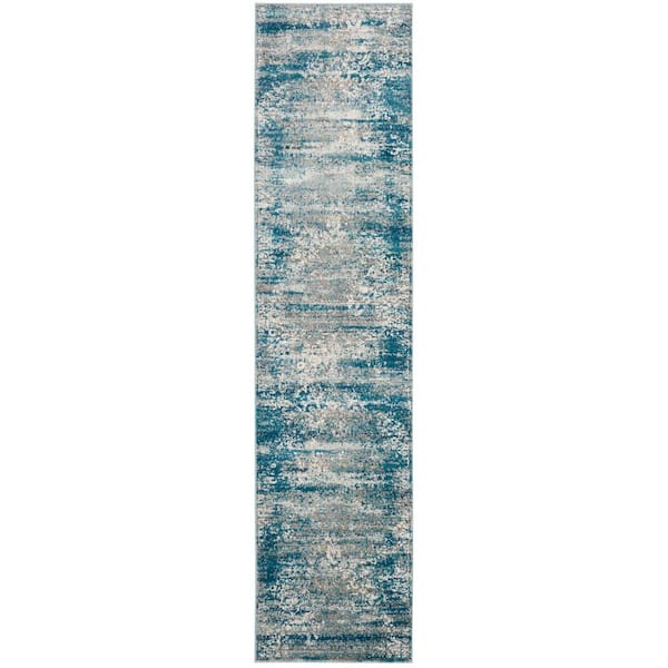 SAFAVIEH Aria Blue/Cream 2 ft. x 6 ft. Border Distressed Gradient Runner Rug