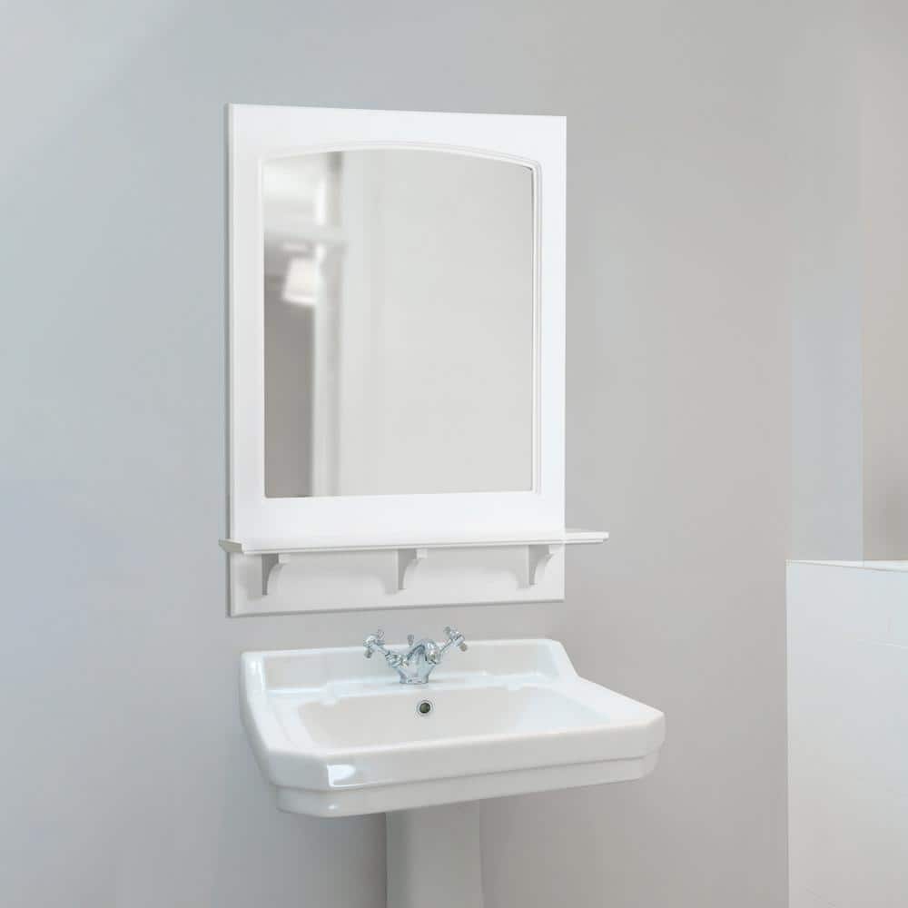 White Pine Wood Rectangular Wall Mirror with Shelf, 31" x 24"