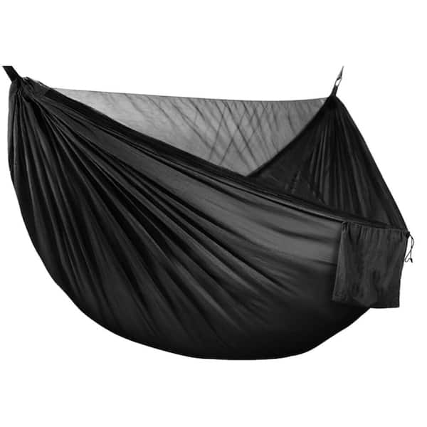 Nylon Camping Hammock with 772 lbs. Capacity Tree Straps Bed Net for Hiking, Backpacking and Travel Black (1-Pack)