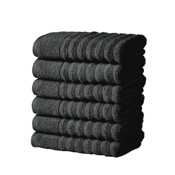 Midnight Grey Premium Cotton Ribbed Textured 6-Pack Hand Towel Set