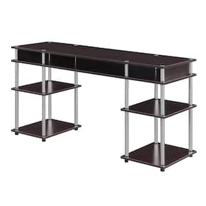 Designs2Go 59 in. Rectangle Espresso Particle Board Writing Desk with Shelves and Tool Assembly