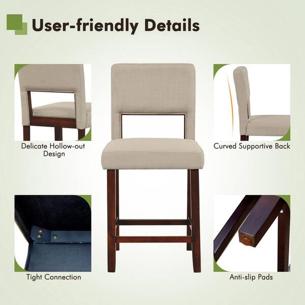 Costway 24.5 in. Beige Upholstered Linen Bar Stools Wooden