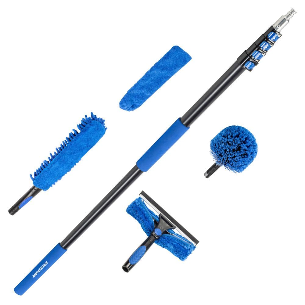 VAUGHAN 24 ft. Aluminum Telescoping Extension Pole, Window Squeegee and Washer, High Ceiling Fan Duster, Cobweb Duster (050231ECE)