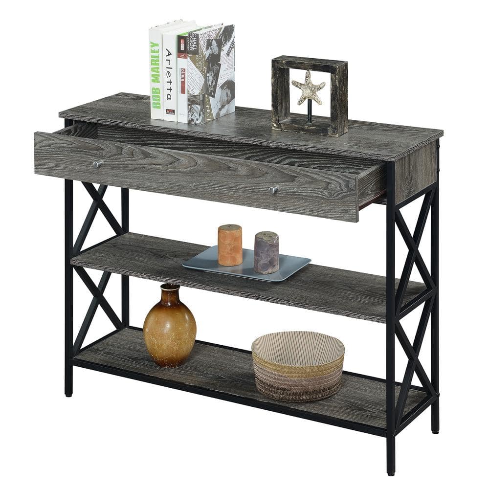 Modern Loft 40" Black Metal and Wood Console Table with Storage