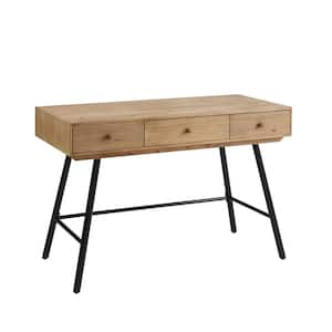 Felix 44 in. Rectangular Dark Natural Black Wood and Metal 3-Drawer Desk