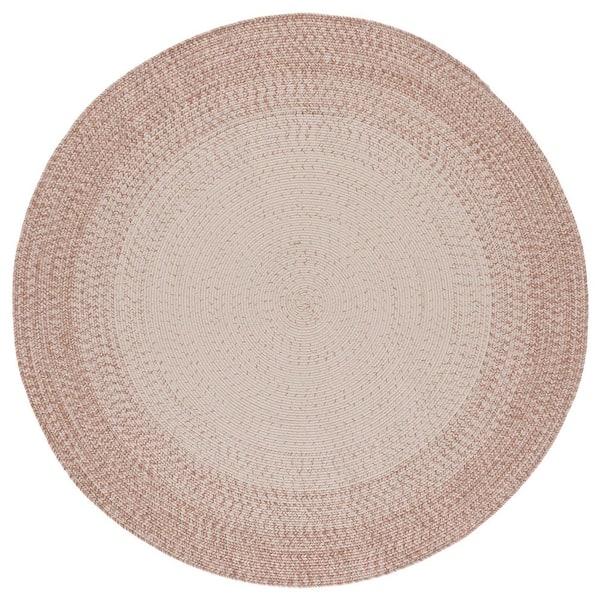 Braided 5 ft. x 5 ft. Ivory/Beige Border Washable Round Rug