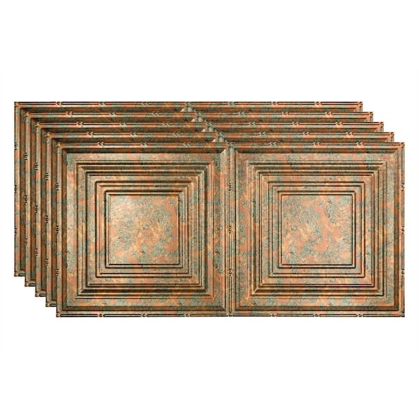 Fasade Traditional #3 2 ft. x 4 ft. Glue Up Vinyl Ceiling Tile in Copper Fantasy (40 sq. ft.)