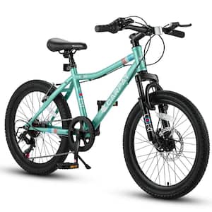 20 in. Mountain Bike, Steel Frame Bicycle with 7 Speed in Green for Ages 8-12