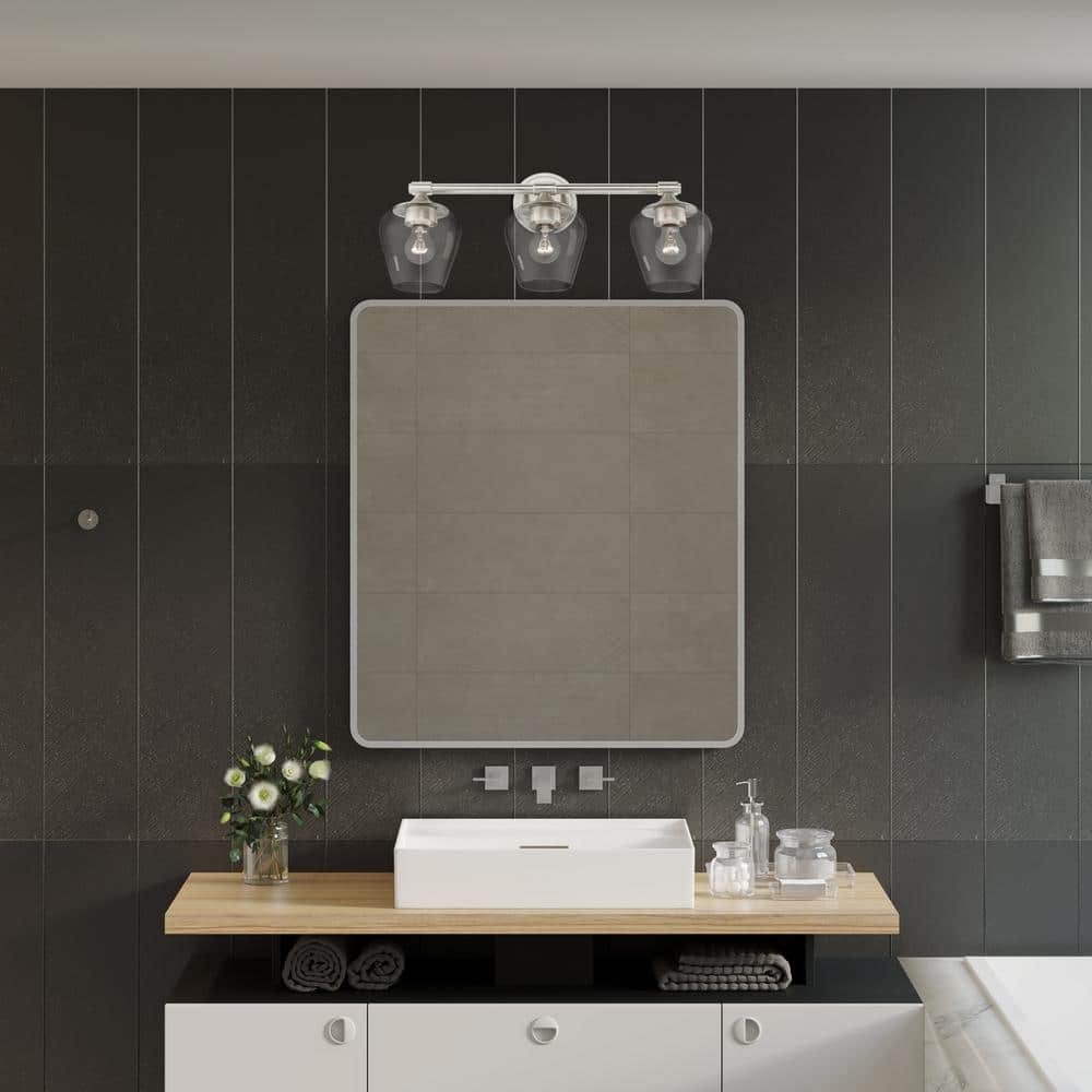 Brushed Nickel 3-Light Vanity Sconce with Clear Glass Shades