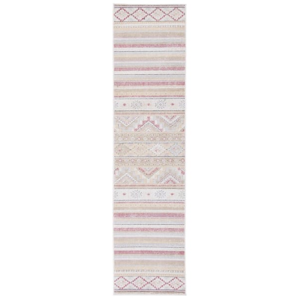 Cabana Ivory/Beige/Gold 2 ft. x 9 ft. Striped Diamond Indoor/Outdoor Runner Rug