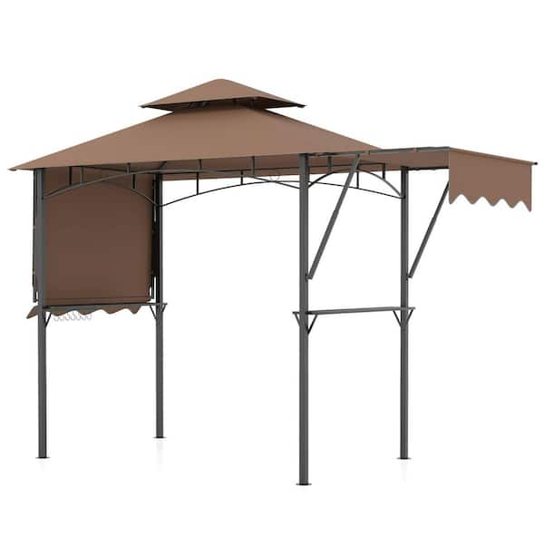 13 ft. x 5 ft. Coffee Grill Gazebo with Dual Side Awnings and 2 Shelves Adjustable Shadow