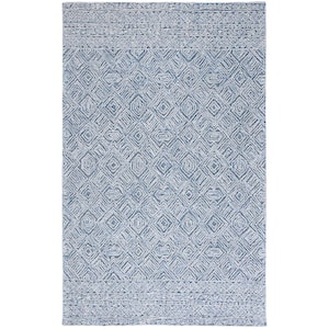 Textual Blue/Ivory 3 ft. x 5 ft. Abstract Border Area Rug