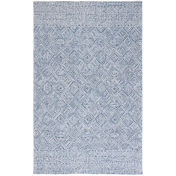 SAFAVIEH Textual Blue/Ivory Doormat 3 ft. x 5 ft. Abstract Border Area Rug