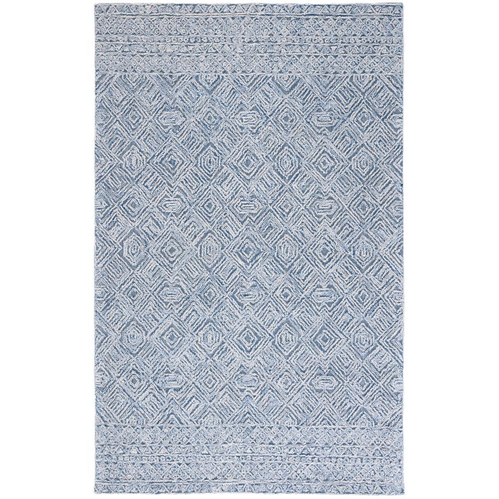 Blue and Ivory Hand-Tufted Wool Geometric Area Rug