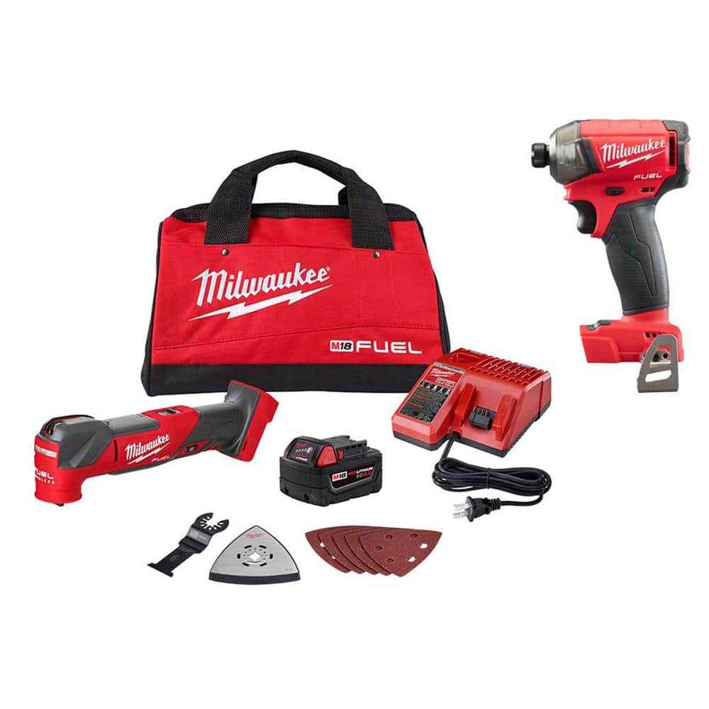 M18 FUEL 18-Volt Lithium-Ion Cordless Brushless Oscillating Multi-Tool Kit w/M18 FUEL SURGE Impact Driver -  Milwaukee, 2836-21-2760-20