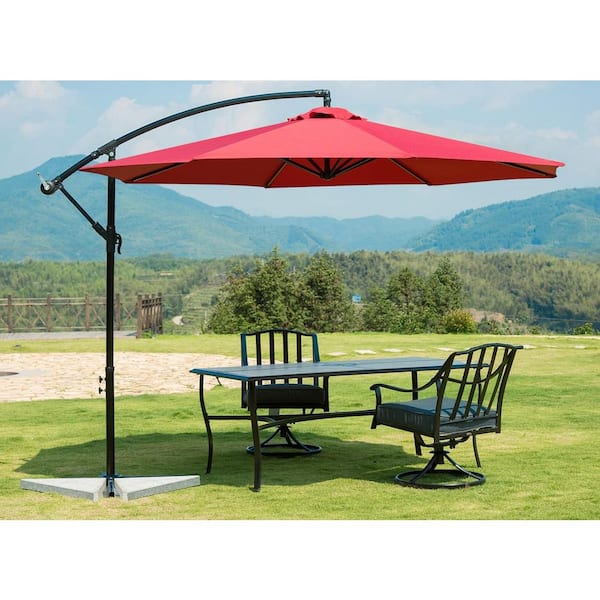 Unbranded SUNBRANO 10 ft Aluminum Market Crank Umbrella Red with Air Vent