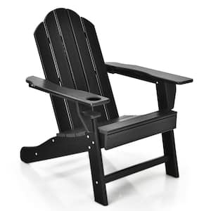 Chair Weather Resistant Chair With Cup Holder for Garden Patio Plastic Adirondack, Black