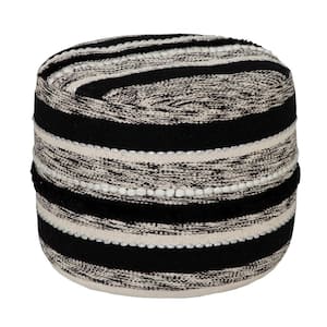 Ombre Design 18 in. x 14 in. Striped Black / White Ottoman Pouf