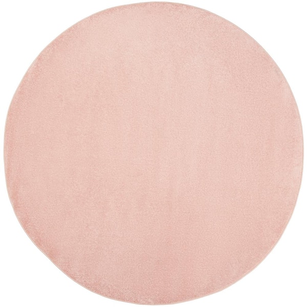 Essentials 8 ft. x 8 ft. Pink Round Solid Indoor/Outdoor Area Rug